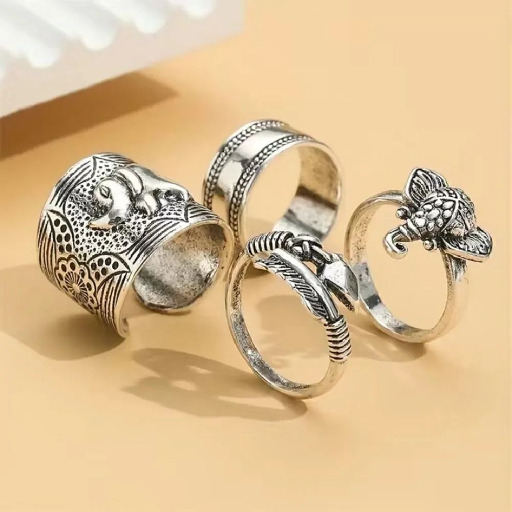 🔅🆕🔅 4pcs Boho Elephant 🐘 Engraved Stackable Ring Set 🐘✨ - Picture 4 of 10